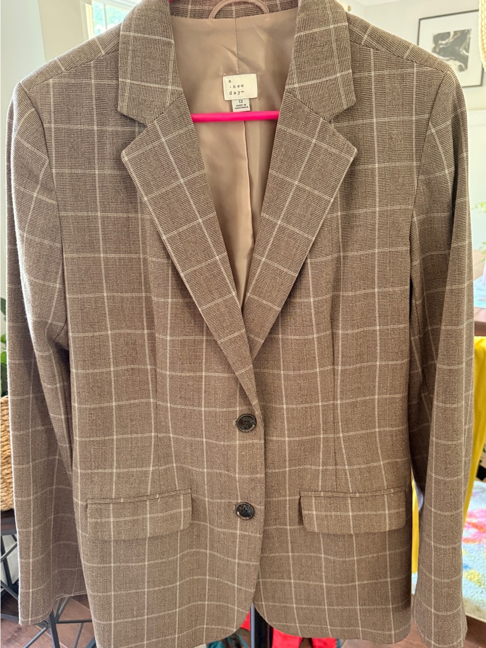 a new day Brown Windowpane Plaid Blazer